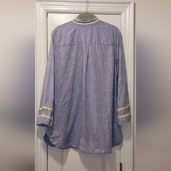 Chico's Linen blue Gold Tunic Top Size 8 - Picture 2 of 8